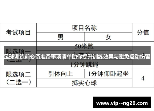 足球训练前必备准备事项清单助你提升训练效果与避免运动伤害