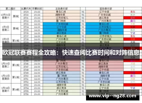 欧冠联赛赛程全攻略：快速查阅比赛时间和对阵信息